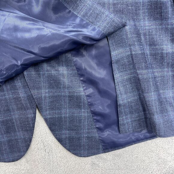 Pronto Uomo Platinum Blazer Jacket Mens 52R Blue Plaid Wool Single Breasted - Picture 8 of 16